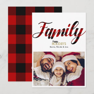 CARTE DE VOEUX FAMILIALE FESTIVE À CARREAUX ROUGES