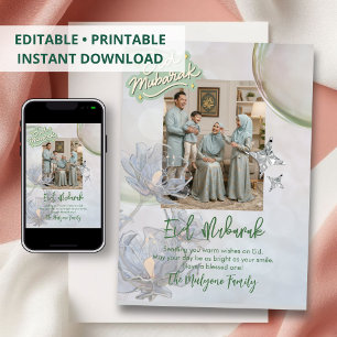 Carte de vœux familiale florale Soft Sage pour Eid