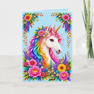 Carte de vœux fantaisie licorne arc-en-ciel magiqu