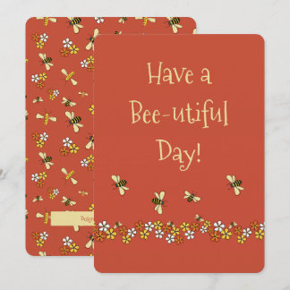 Carte de vœux fantaisiste avec abeilles et fleurs