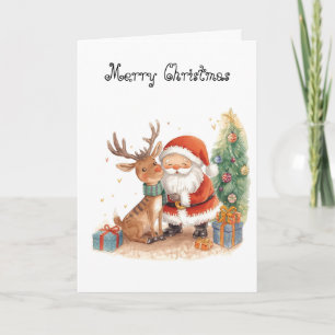 Carte de vœux fantaisiste du Père Noël et du renne