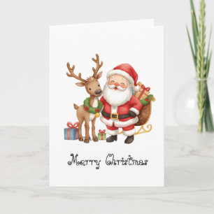 Carte de vœux fantaisiste du Père Noël et du renne