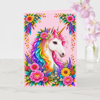 Carte de vœux Fantastique Licorne Arc-en-ciel