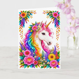 Carte de vœux Fantastique Licorne Arc-en-ciel