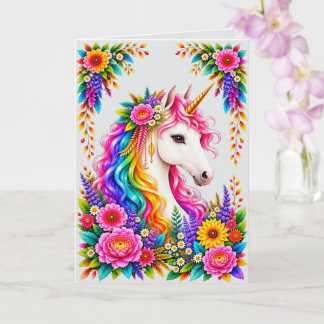 Carte de vœux Fantastique Licorne Arc-en-ciel Magi