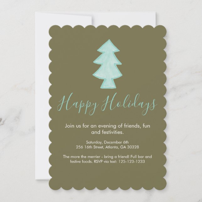 Carte de vœux festive à motif d'arbre dessiné à la (Devant)