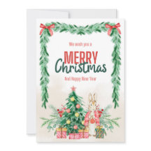 Carte de voeux Festive Bunny et sapin de Noël