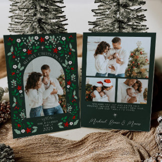 Carte de vœux festive de Noël avec arche florale p