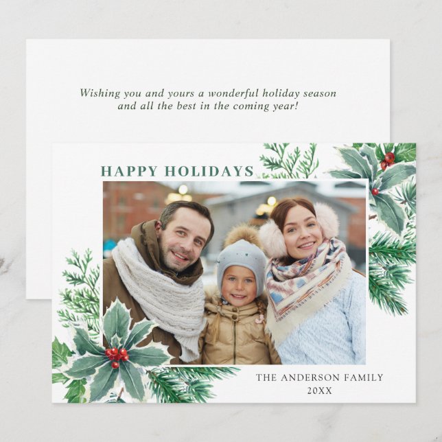 Carte de vœux festive de Noël avec baie de houx (Devant / Derrière)
