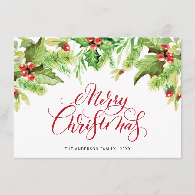 Carte de vœux festive de Noël avec houx et gui (Devant)