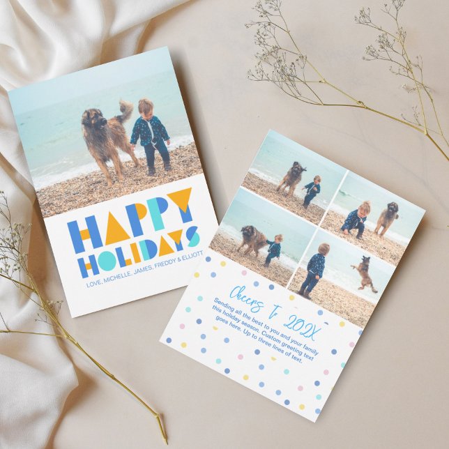 Carte de vœux festive de vacances avec collage de  (Happy Holidays Confetti 5 Photo Greeting Card)