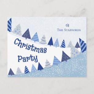 Carte de vœux festive d'invitation aux arbres bleu