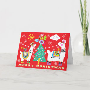 Carte de voeux Festive Llamas Christmas Tree