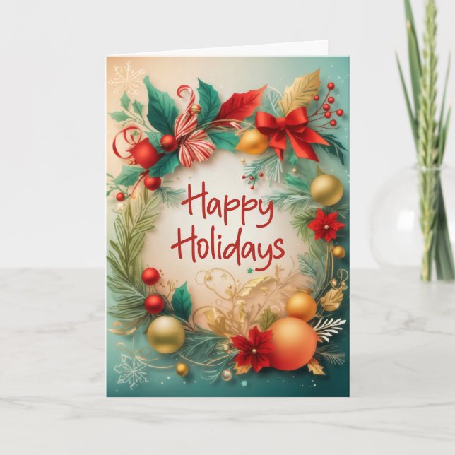 Carte de voeux Festive Noël Wreath Holiday (Devant)
