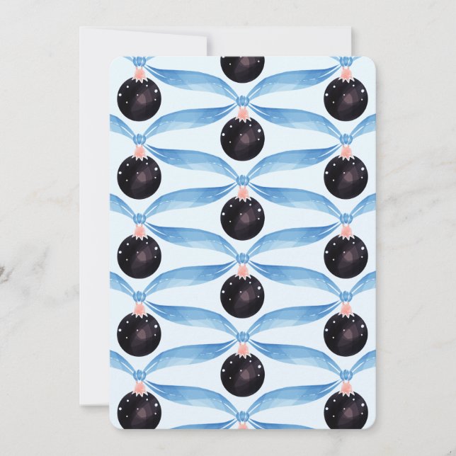 Carte de vœux festive Ruban Bleu et Ornement Noir (Devant)