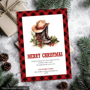 Carte de vœux festive Tartan Rouge Occidental Rust