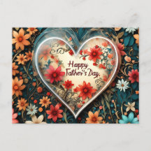 Carte de voeux fête des pères au coeur floral.