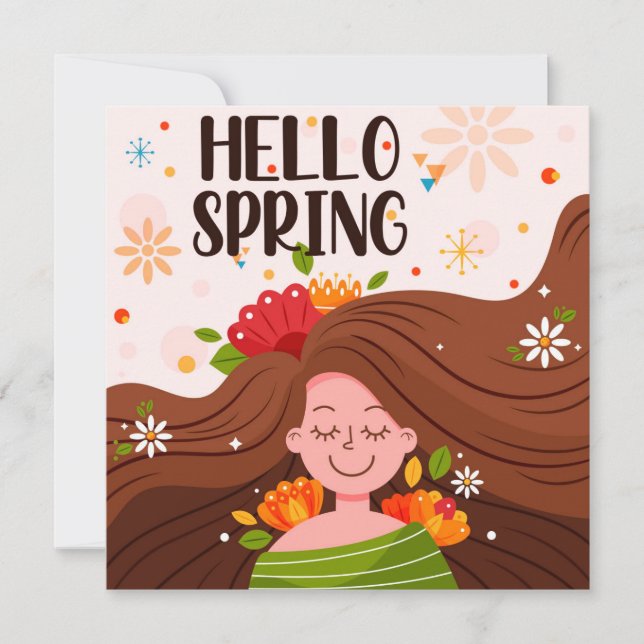 Carte de vœux Fille Bonjour Printemps Fleurs (Devant)