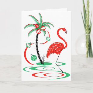 Carte de voeux Flamant rose de Noël rouge