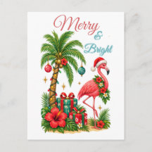 Carte de vœux flamant rose de Noël tropical