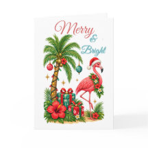 Carte de vœux flamant rose de Noël tropical