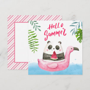 Carte de vœux flamant rose panda d'été