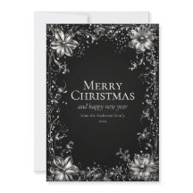 Carte de voeux Fleur de Noël Argent
