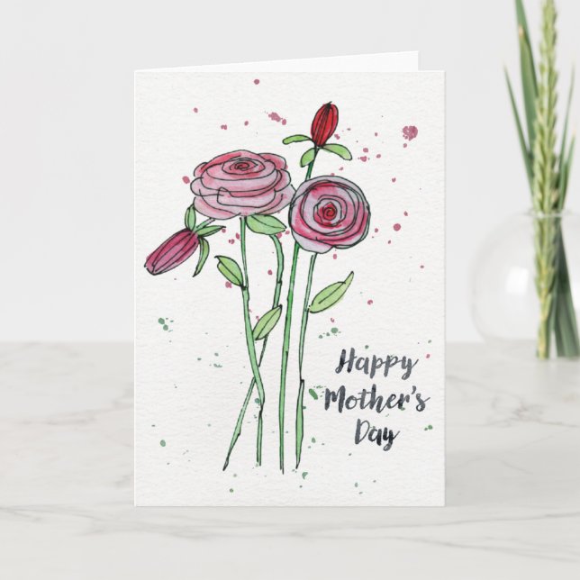 Carte de voeux Fleurs d'aquarelle Fête des Mères (Devant)