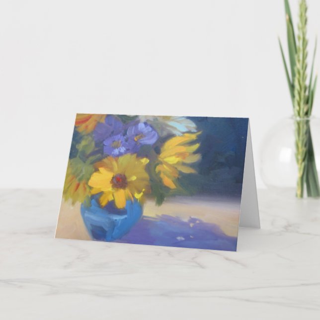 Carte de voeux Floral Bleu et Jaune (Devant)