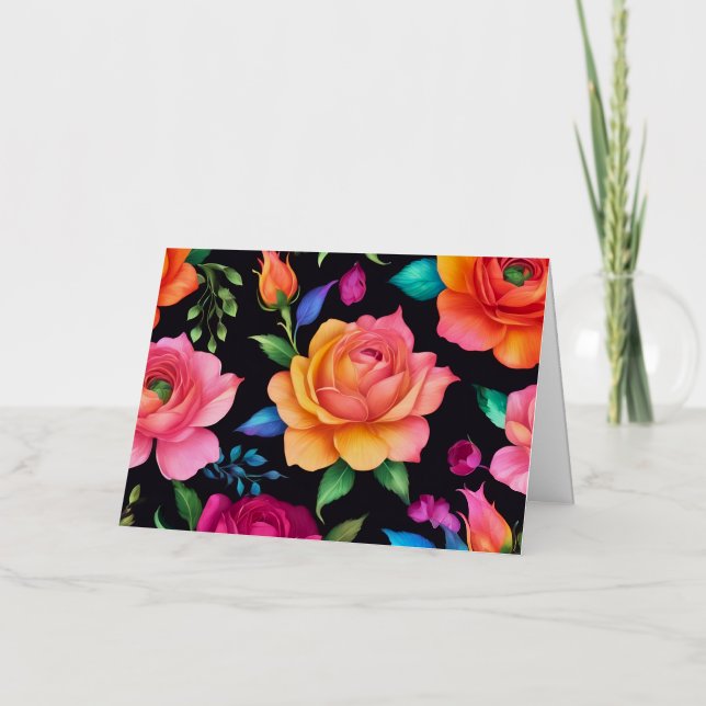 Carte de voeux Floral Patern Rose Plié Foil (Recto)