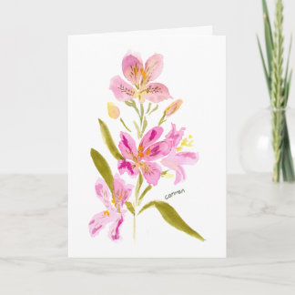 Carte de vœux florale à l'aquarelle Lily rose