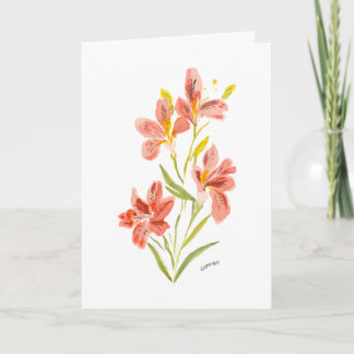 Carte de vœux florale aquarelle Lily rouge