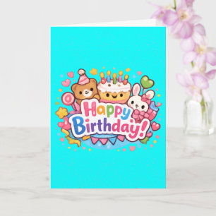 Carte de vœux florale avec des animaux mignons qui