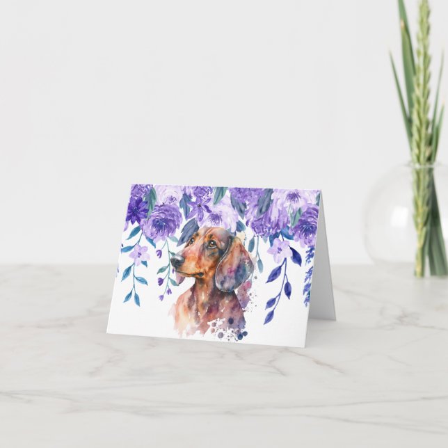 Carte de voeux florale Dachshund (Devant)
