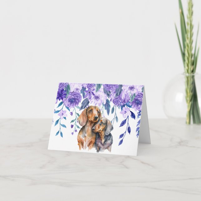 Carte de voeux florale Dachshund (Devant)