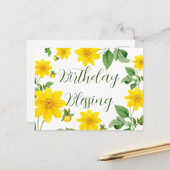 Carte de voeux florale d'anniversaire (Devant/Arrière en situation)