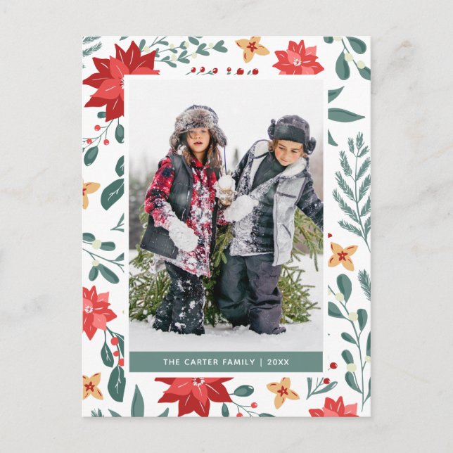 Carte de vœux florale de Noël | Carte photo de vac (Devant)