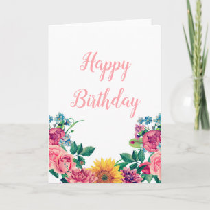 Carte de voeux florale. Fleurs roses heureux anniv