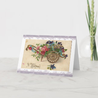 Carte de voeux florale vintage d'anniversaire