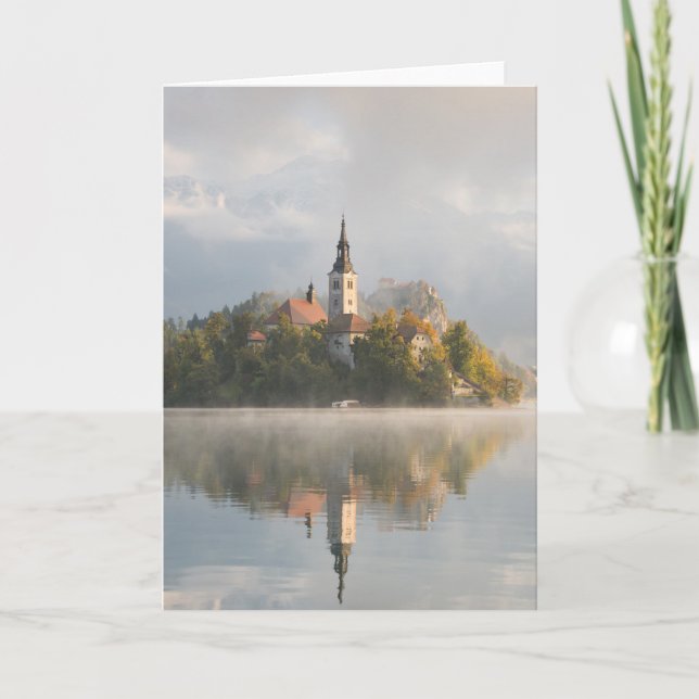 Carte de voeux Foggy sunrise Lake Bled (Devant)