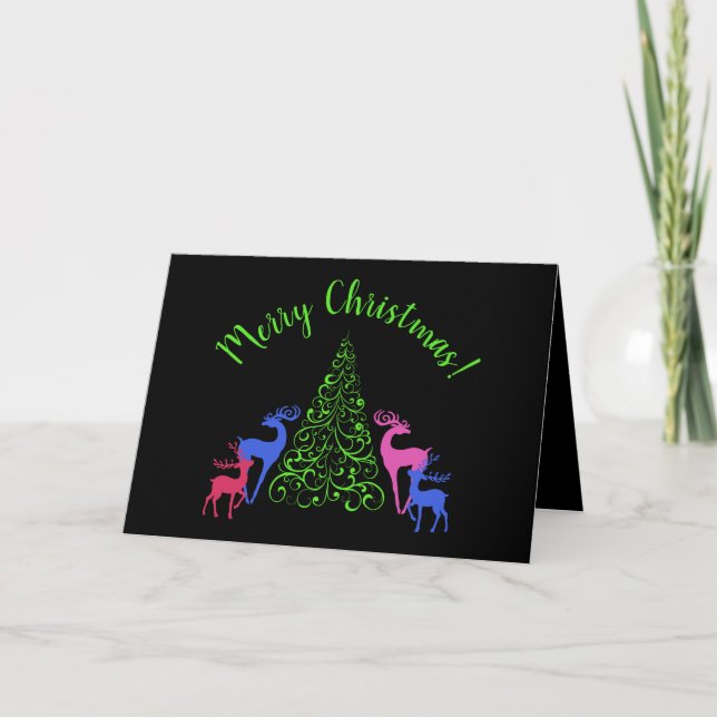 Carte de voeux Four Deer & a Merry Christmas Tree (Devant)
