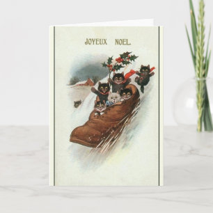 Carte de voeux française vintage de Noël de chats