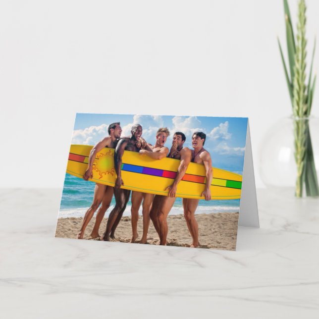 Carte de voeux Gay Men Surfing Party (Devant)