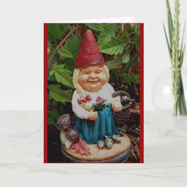 carte de voeux - gnome de jardin de dame (Devant)