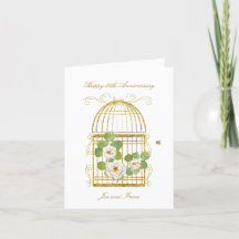 Carte de voeux Gold Birdcage avec Roses Blanches
