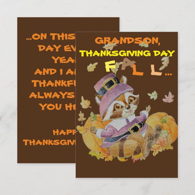 Carte de voeux Grandson Thanksgiving (Devant / Derrière)