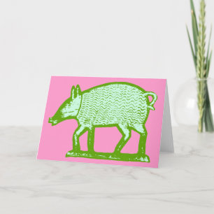 Carte de voeux Green Pig : Design d'art populaire 