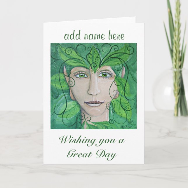 Carte de voeux Greenman, Nymphe de bois, Sprite (Devant)