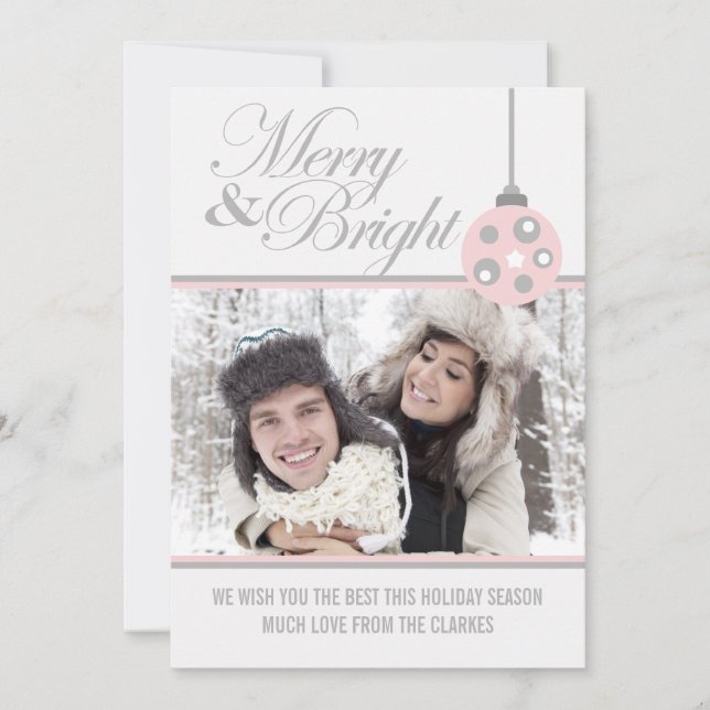 Carte de voeux Grey Merry & Bright Holiday Photo (Devant)
