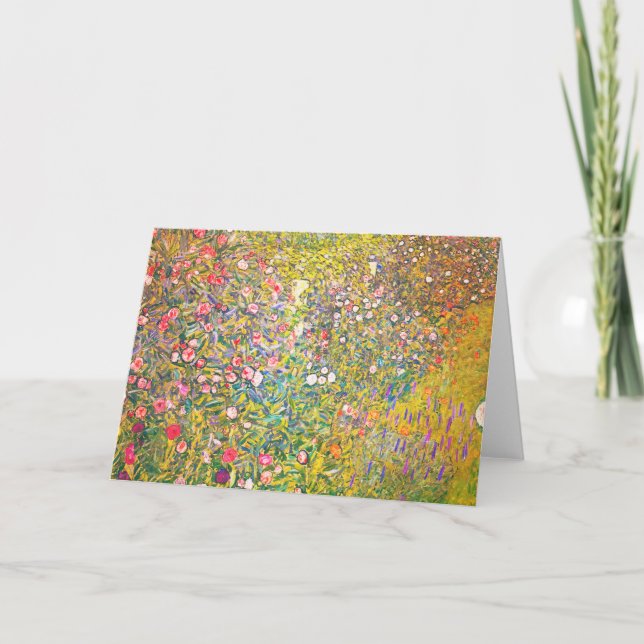 Carte de voeux Gustav Klimt aux fleurs roses (Devant)